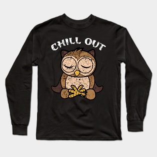 Meditation owl yoga chill out cartoon Long Sleeve T-Shirt